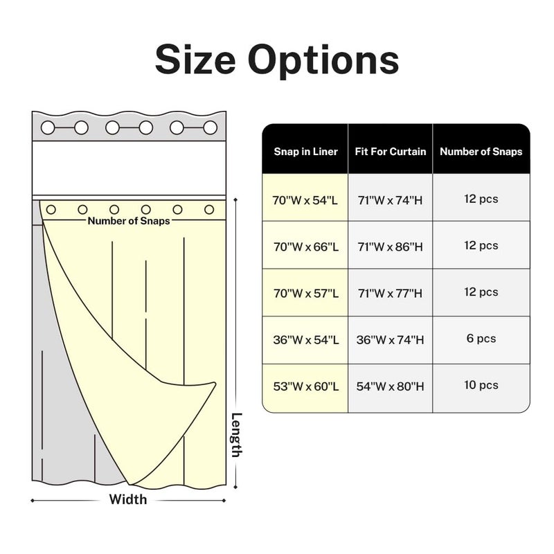 River Dream 2 Pack Snap in Shower Curtain Liner Replacement with Magnets Removable Liner 70WÃ—54H inch,(Fit 71(W) x 74(H) with Window Shower Curtain) - Image 5